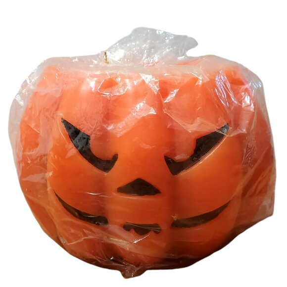 New Pumpkin Candle Halloween Jack O Lantern Autumn Fall Decor 3 Wick Heavy VTG - Picture 2 of 9